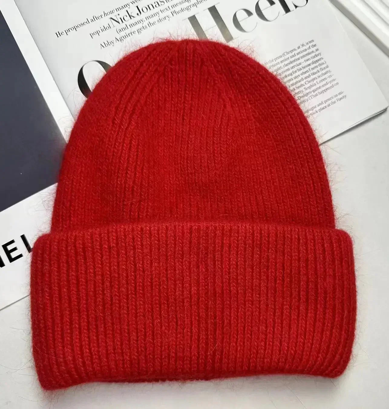 maoxiangshop 21colors Autumn Angola Rabbit Fur Knitted Beanies Winter Skullies Women's Hat Fashion Solid Warm Cashmere Wool Three Fold Thick