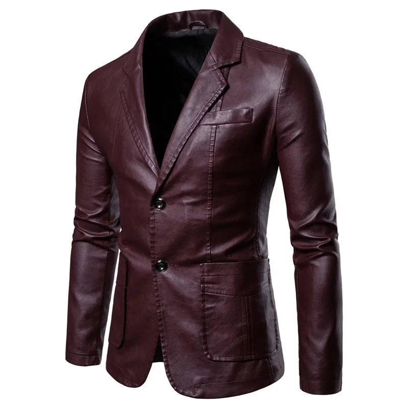 maoxiangshop 2024 Men Slim Autumn New Causal Vintage Leather Jacket Coat Men Design Motorcycle Biker Zipper Pocket PU Leather Jacket Coat