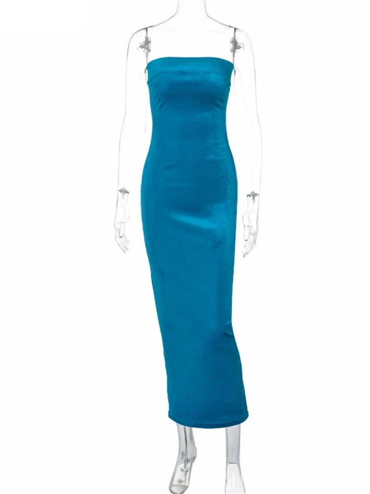 maoxiangshop Fashion Velvet Sleeveless Strapless Bodycon Maxi Dress Party Club Women 2024 Summer Elegant Backless Evening Long Dresses