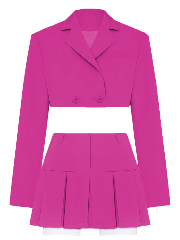 Taruxy Fall Women Blazer Suit Two Piece Sets Turn-down Collar Blazers Tops And Pleated Skirts Femme High Street Y2K Outfits
