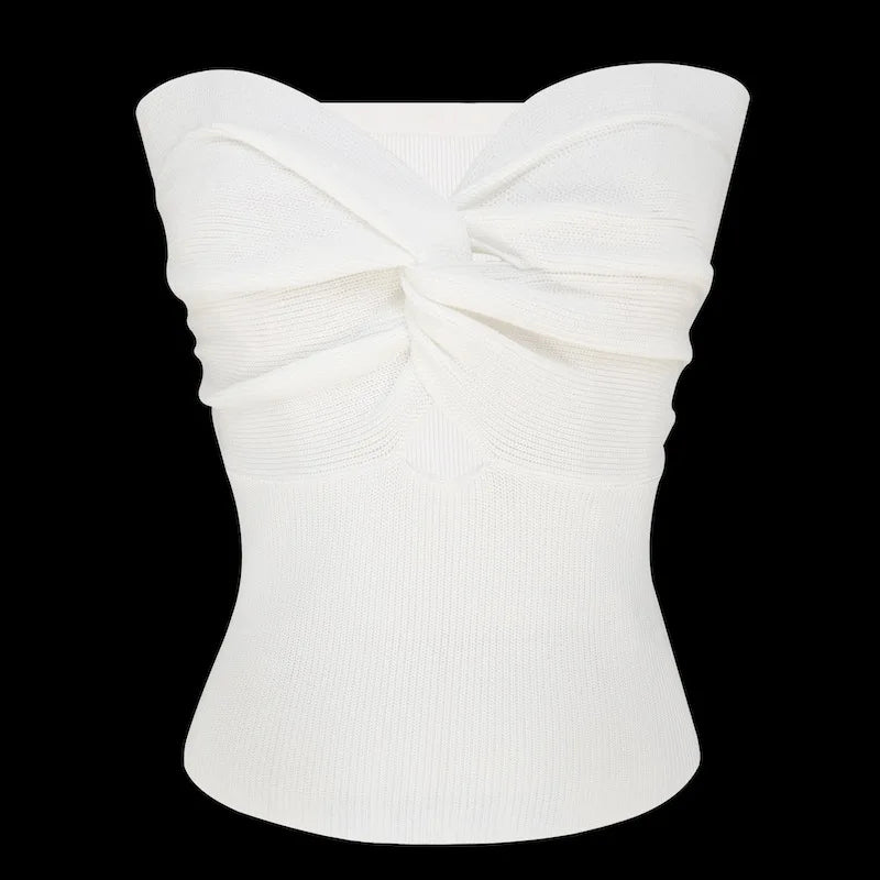 maoxiangshop - Twist Tube Tops For Women Sexy Strapless Corset Top Tee Off-Shoulder Cute Y2k Cropped Tops Knit Bustier Summer Streetwear