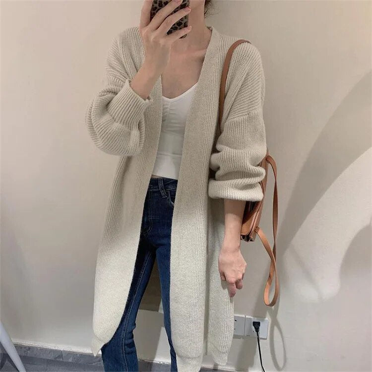 maoxiangshop Cardigan Sweater Knitted Open Front Long Sleeve Cardy Womens Autumn Winter Outfit