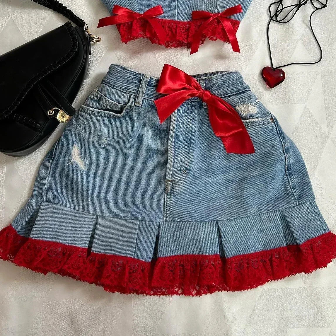 maoxiangshop - Y2K Harajuku Gothic Leather Jacket Casual Skirts Gothic Fashion Leather Patchwork Two Piece Clothing gothic Women Hot Sweetheart