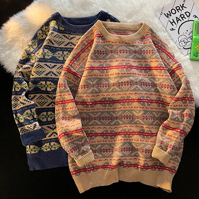 maoxiangshop Mens Sweater Vintage Pullover Turtleneck Casual Sweaters for Men Clothing Geometry Pullovers Casual Free Shipping Male Clothes