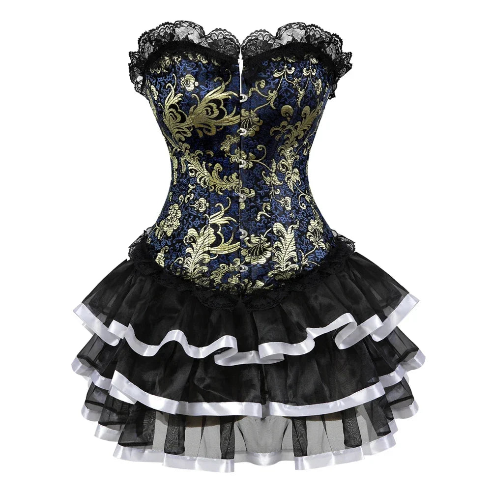 maoxiangshop - Corset Skirt for Women Steampunk Bustiers Dress Lace Up Boned Korsett Classic Corsets Clubwear Carnival Costumes Rave Outfits