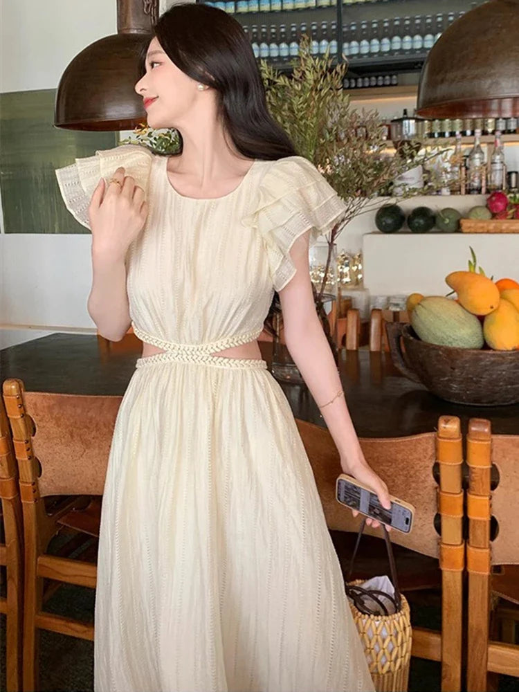 maoxiangshop Sexy Hollow Out Midi Dresses for Women Summer New Elegant Party Prom One Piece Fashion Beach Holiday Vestidos Female Clothe