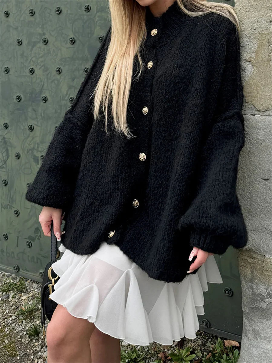 maoxiangshop - Casual Cardigan Women Sweater Loose Single Breasted O-neck Fashion Sweaters 2024 Autumn Office Female All-match Top Coat