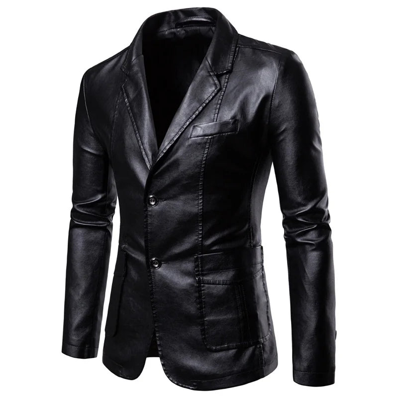 maoxiangshop 2024 Men Slim Autumn New Causal Vintage Leather Jacket Coat Men Design Motorcycle Biker Zipper Pocket PU Leather Jacket Coat