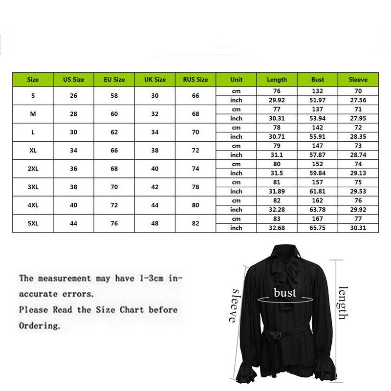 maoxiangshop Medieval Renaissance Lacing Up Shirt Bandage Tops Ruffles Shirt Fashion Men Vintage Costume Fluffy Long Sleeve Male