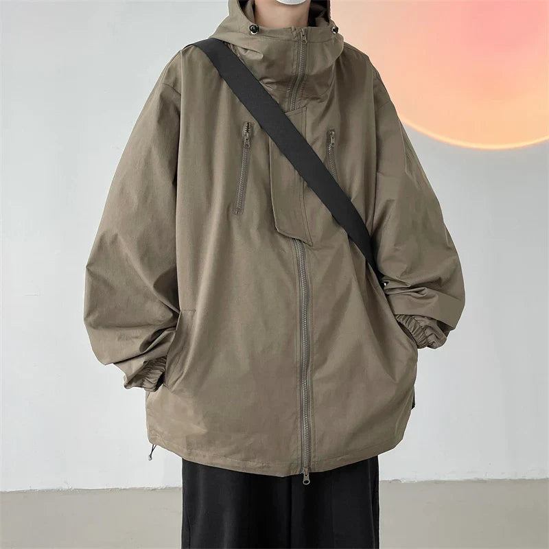 maoxiangshop 2024 Men Hooded Jacket Men Bomber Jacket Mens Windbreakers Zipper Coats Spring Autumn Loose Cargo Jacket Men Casual Sportswear