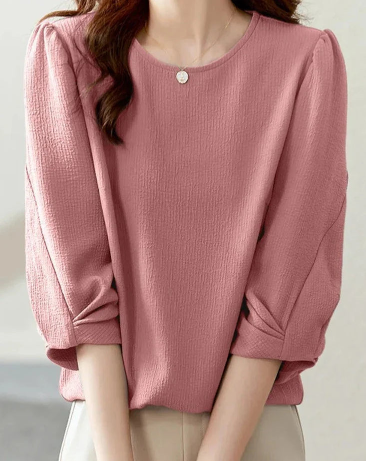 maoxiangshop Autumn Spring Women Blouses Solid Tops 3/4 Sleeved Office O-Neck Shirts Blusas Casual Streetwear Female Tunic