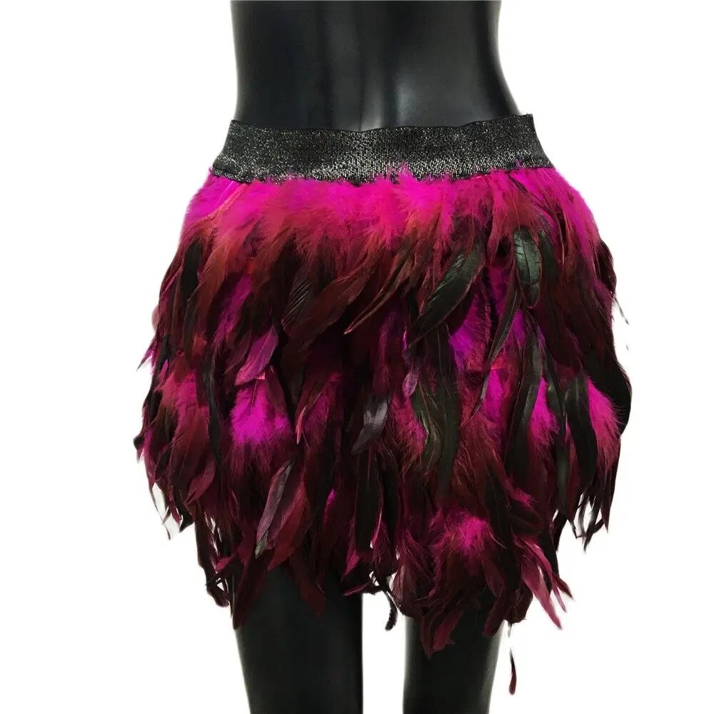 maoxiangshop Festival Rave Feather Skirt Carnival Halloween Evening Party Stage Performance Punk Gothic Y2K Women Mini Short Skirts Faldas