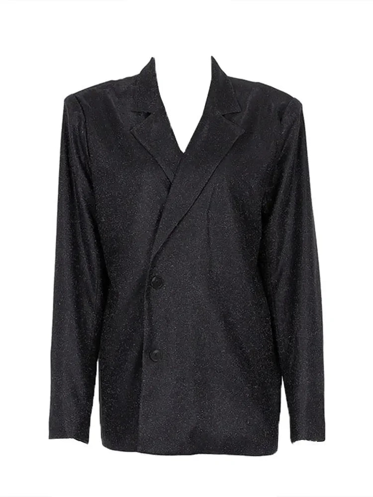 Sliver Sparkly OVersized Blazer Sets For Women Suit Ladies Casual Glitter Coat And Pants Sets Blazer Femme Mujer Party