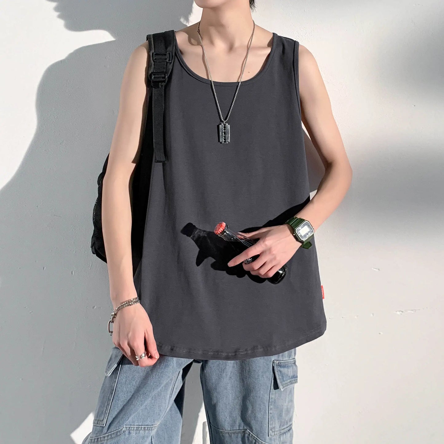 maoxiangshop Summer Men Solid Vest Tank Top Sleeveless T Shirts O-neck Undershirts Breathable Sport Bodybuilding Fitness Muscle Clothes