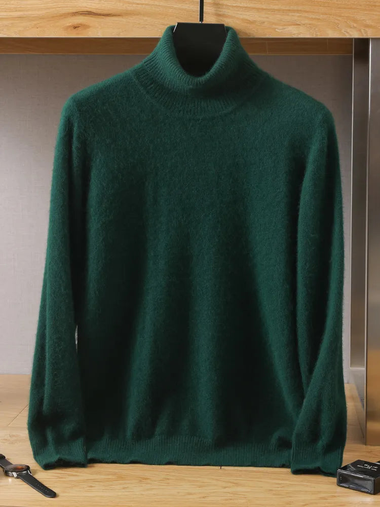 maoxiangshop Men's 100% pure Mink velvet Cashmere Sweater High Lapels Pullovers Knitted Winter New Tops Long Sleeve High-End Jumpers