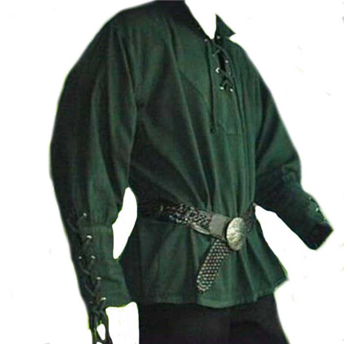 maoxiangshop Mens Medieval Shirts Poet's Renaissance Costume Viking Pirate Captain Lace Up Ruffle Tops Sand Collar Shirt