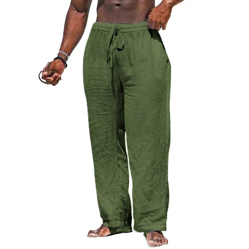maoxiangshop Summer Cotton Pants Casual Long Fitness Breathable Pants Linen Lightweight Drawstring Yoga Beach Trousers Solid Color Mens Pants