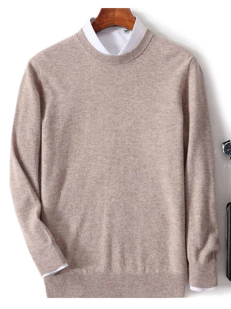 maoxiangshop Autumn and Winter New First-line Ready-to-wear Men's 100% Pure Wool Sweater Round Neck Loose Warm Solid Color Pullover