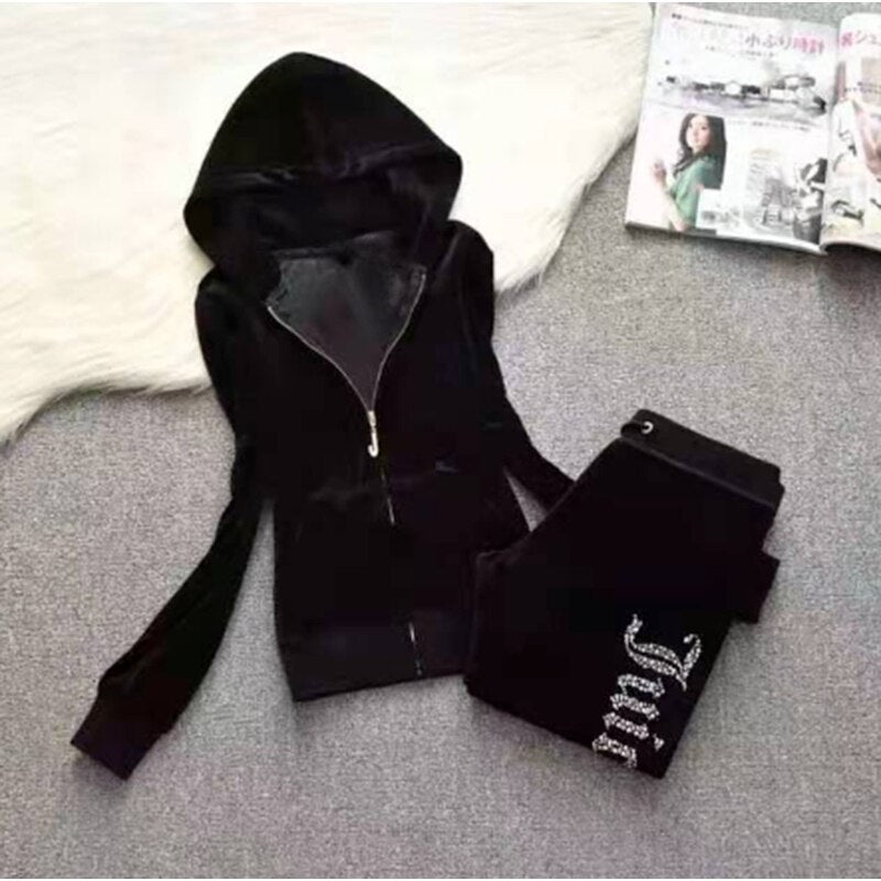 maoxiangshop 1:1 Top Quality Original Juicy Corture Tracksuit Woman Velvet Crop Female Suits Sweatshirt and Pants Set Sportswear Hoodies Suit