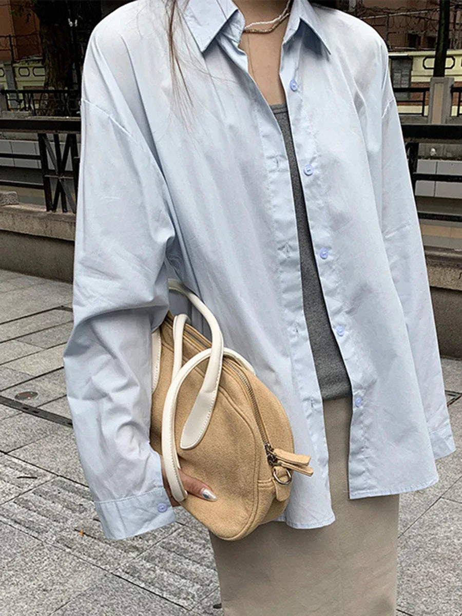 maoxiangshop - Letter Embroidered Blouse Women Autumn New Single Breasted Lapel Collar Blouses Chic Casual Fashion Long Sleeve Shirt Outerwear