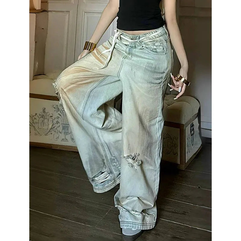 maoxiangshop - Harajuku Casual 90S High Waist Loose Jeans 2024 Winter Pants Women's Y2K Wide Leg Baggy Street Style Denim Trouser