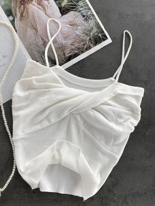 maoxiangshop-Heliar Women Pleated Strapy Camisoles Female Slim Crop Tops Knitted Sexy Tops For Women Cloth 2022 Summer