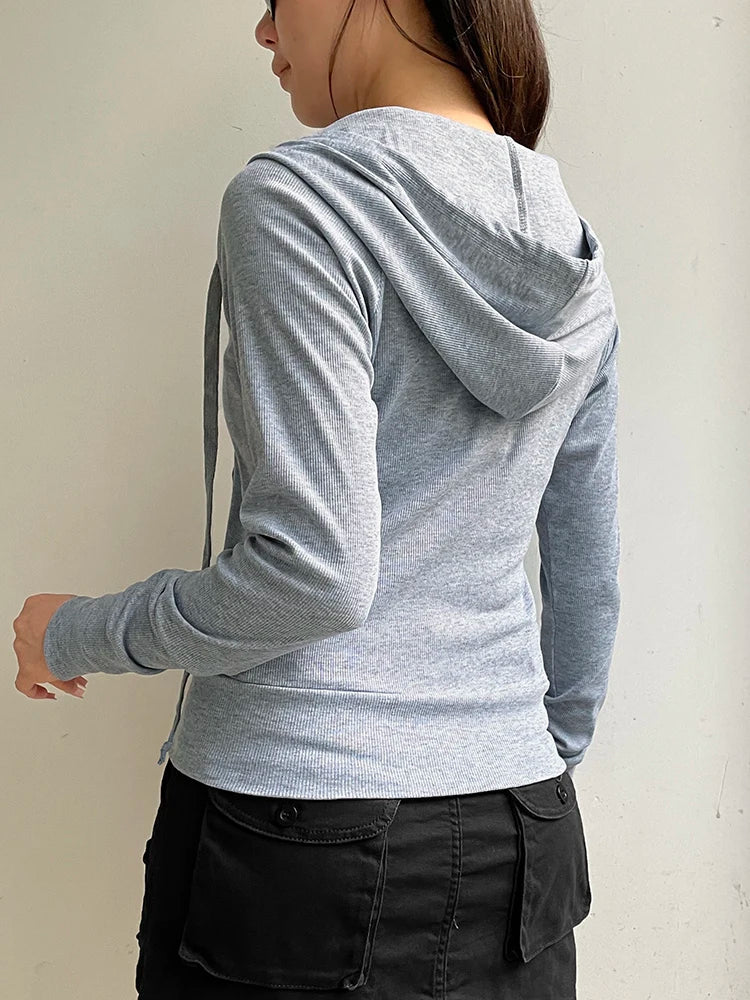 maoxiangshop Casual Streetwear Basic Hooded Pockets Sweatshirt Tracksuit Solid Long Sleeve Hoodies Women Autumn Spring Fashion