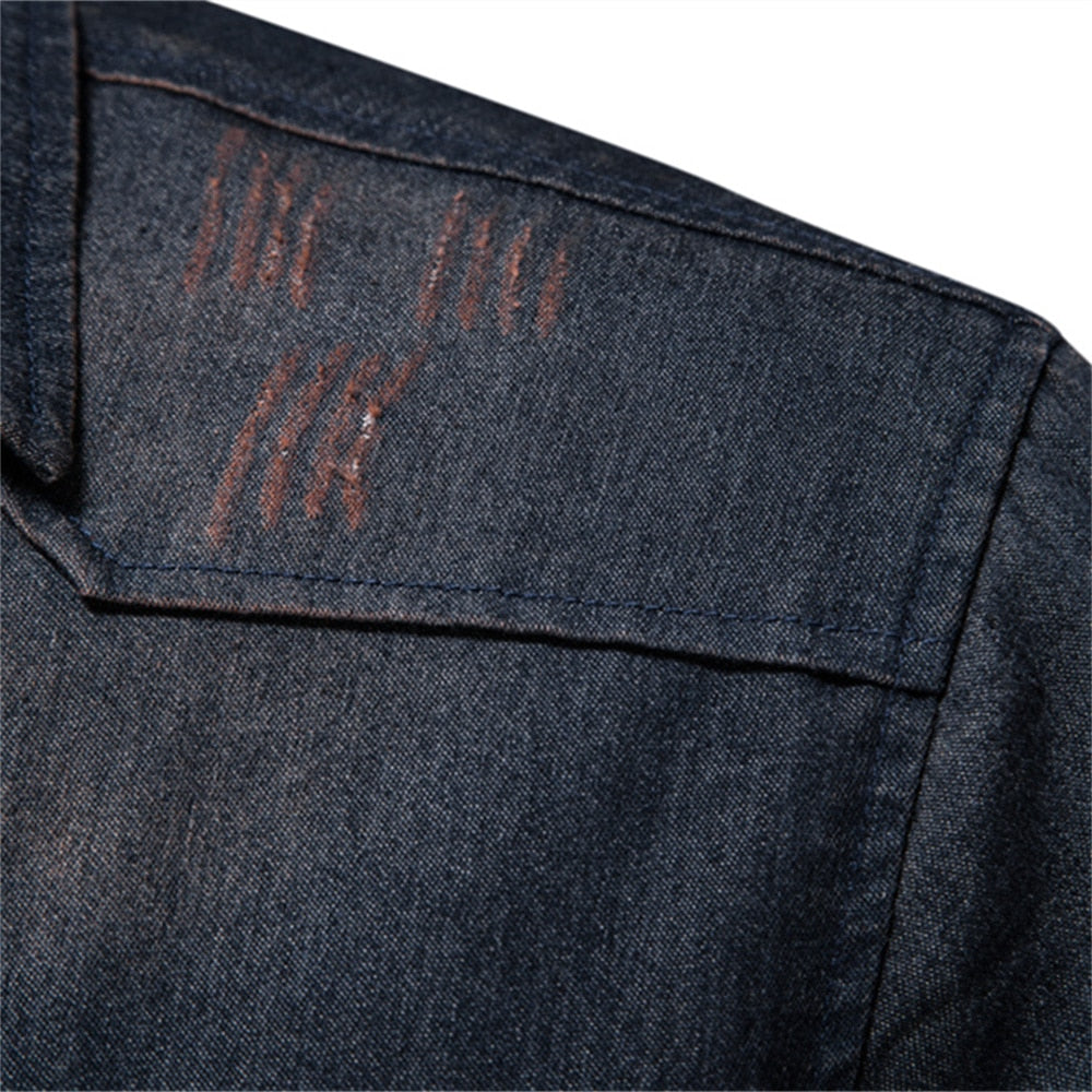 maoxiangshop Brand Elastic Cotton Denim Shirt Men Long Sleeve Quality Cowboy Shirts for Men Casual Slim Fit Mens Designer Clothing