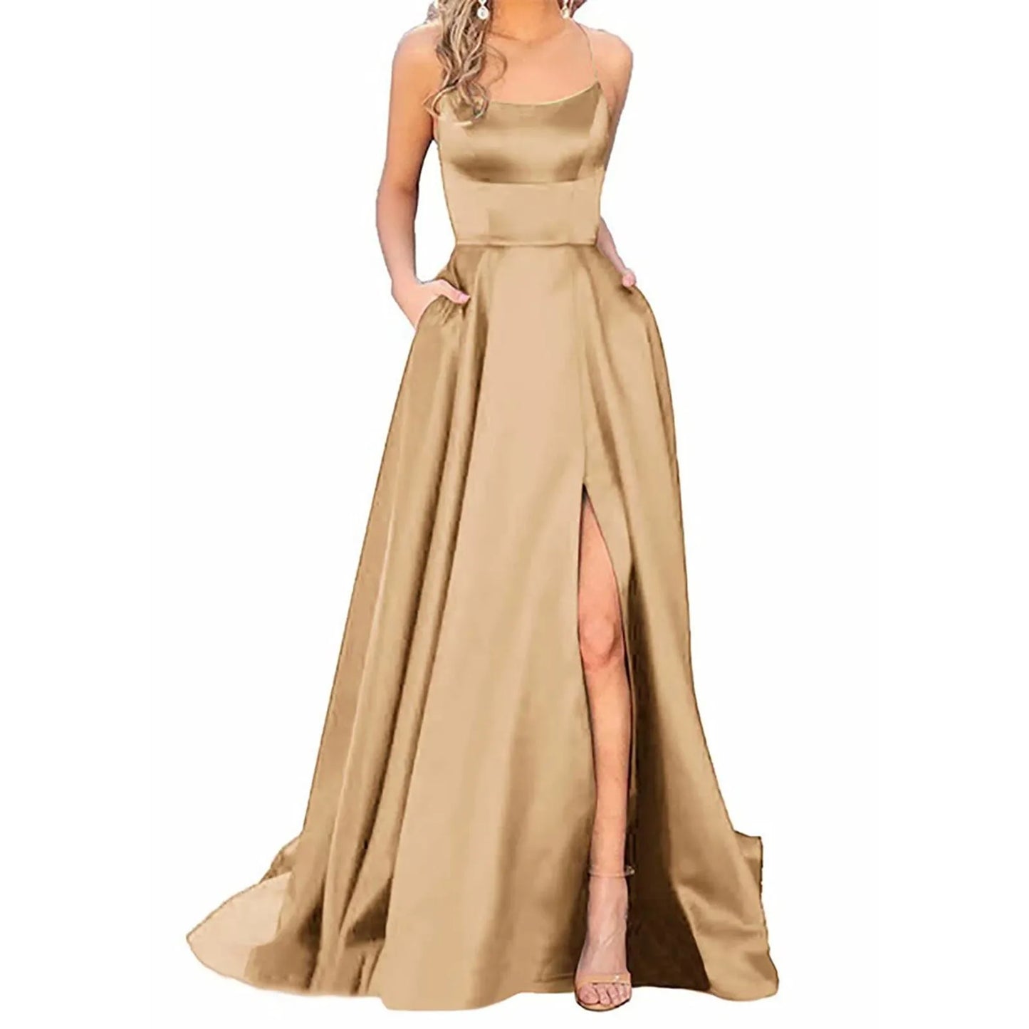 maoxiangshop-Sexy Backless Long Evening Prom Dress Purple Side Slipt Maxi Dress Women A Line Spaghetti Straps Satin Prom Gowns Formal Vestido