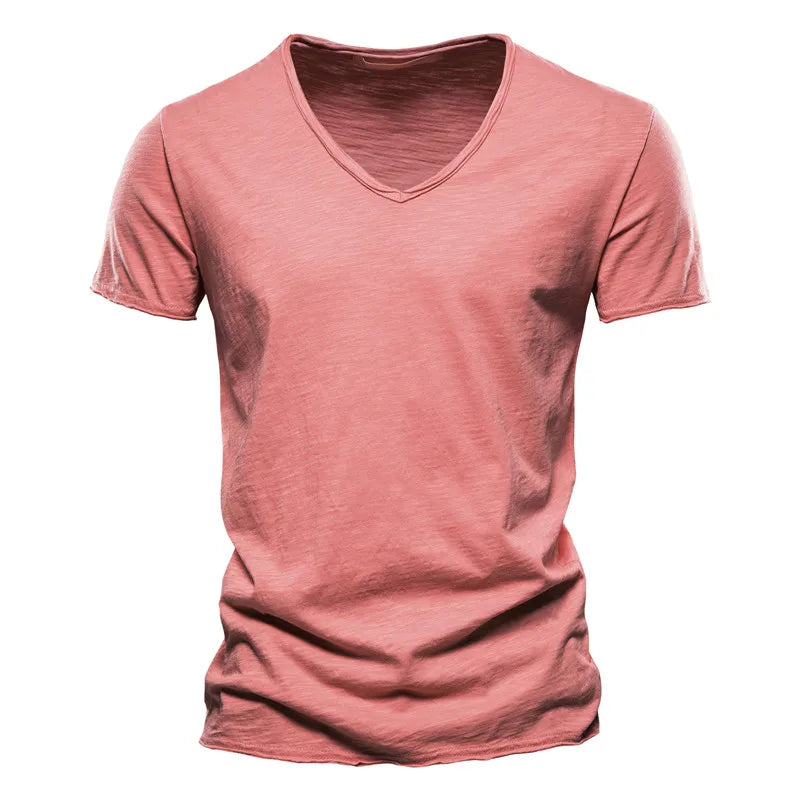 maoxiangshop Men T-shirt V-neck Fashion Design Slim Fit Soild T-shirts Male Tops Tees Short Sleeve T Shirt For Men