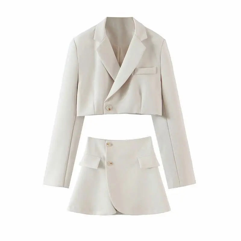 maoxiangshop - One Button Small Suit+high Waisted Skirt Set For Women 2024 Spring Autumn New Fashion Female Clothing