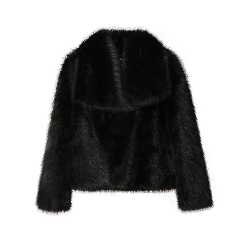 maoxiangshop - Chic Ins Blogger Brand Fashion Fake Fox Fur Jacket Coat Women 2024 Winter Luxury Design Big Collar Fur Coats Cool Girls Overcoat