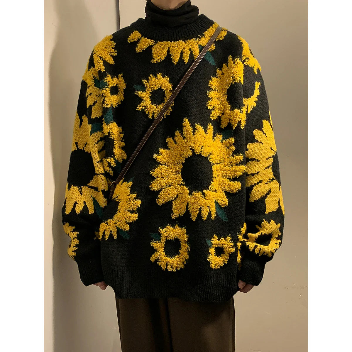 maoxiangshop Winter Sunflower Warm Sweaters Male O-Neck Pullovers Sweater for Men Loose Casual Sweater Oversize Thick Knitted Couple Unisex