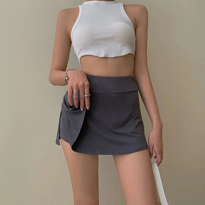 maoxiangshop Tennis Skirt Women High Waist Sexy Girl Tight Bag Hip Short Skirt Summer Sports Culottes split A-line Mini skirt Y2K