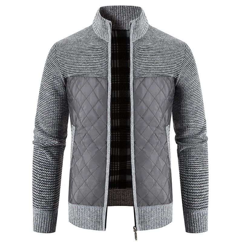 maoxiangshop Men Sweater Jacket Fashion Winter Coat Fleece Hoodies High Quality Luxury Checkered Hooded Knit Cardigan Male Outer Wear