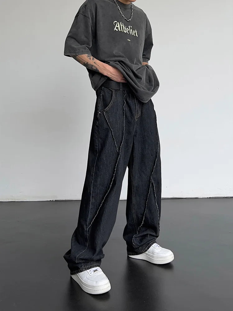 maoxiangshop 2024 Men HipHop Distressed Jeans Pants Men Ripped Patchwork Denim Pants Male Oversized Loose Casual Streetwear Wide Leg Trousers