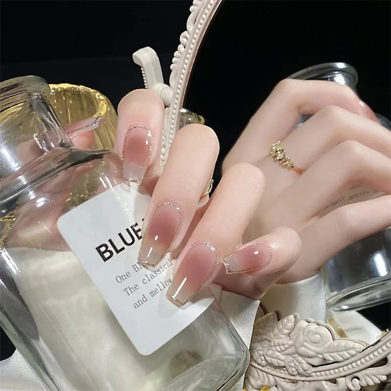 maoxiangshop 24pcs Wearable Pink Press On Fake Nails Tips With Glue false nails design Butterfly Lovely Girl false nails With Wearing Tools
