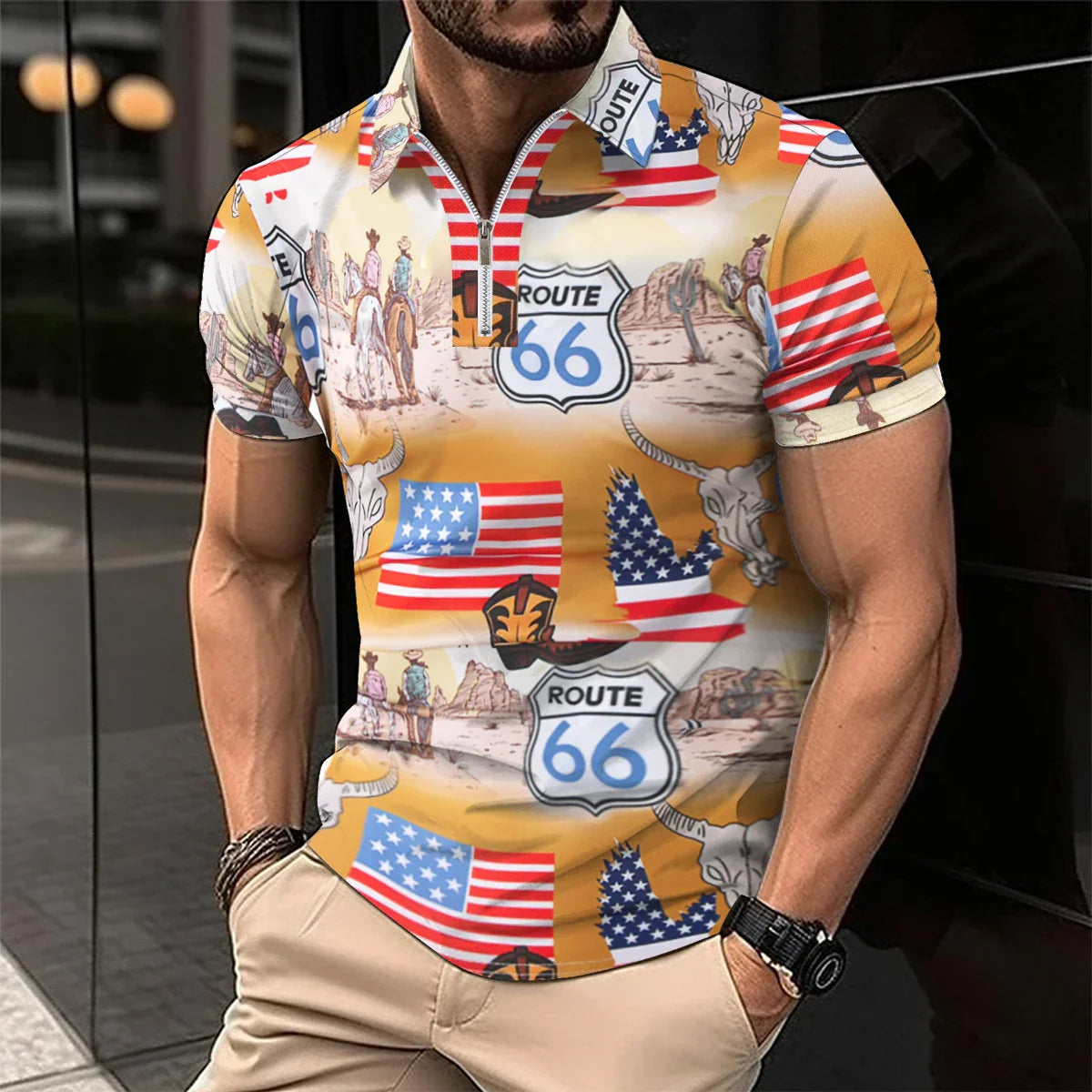maoxiangshop 2024 Summer Best-Selling Men's Polo Shirt Lapel Printed Men's Clothing Stripes Polo Shirt Casual Sports Men's Shirt
