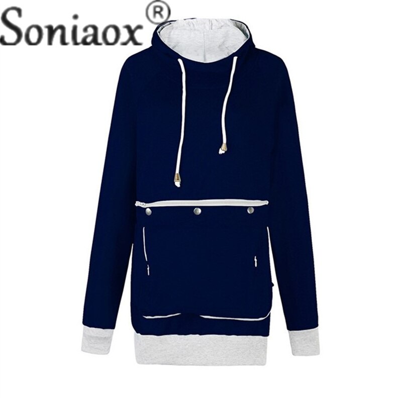maoxiangshop Zipper Splice Loose Large Pockets Drawstring Hooded Sweatshirt Female Autumn Winter Warm Hoodie Women Thickened Long Sleeve Tops