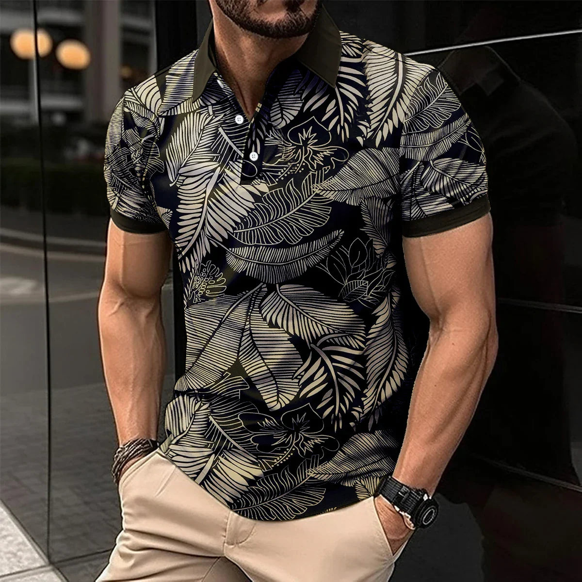maoxiangshop 2024 Summer Best-Selling Men's Polo Shirt Lapel Printed Men's Clothing Stripes Polo Shirt Casual Sports Men's Shirt