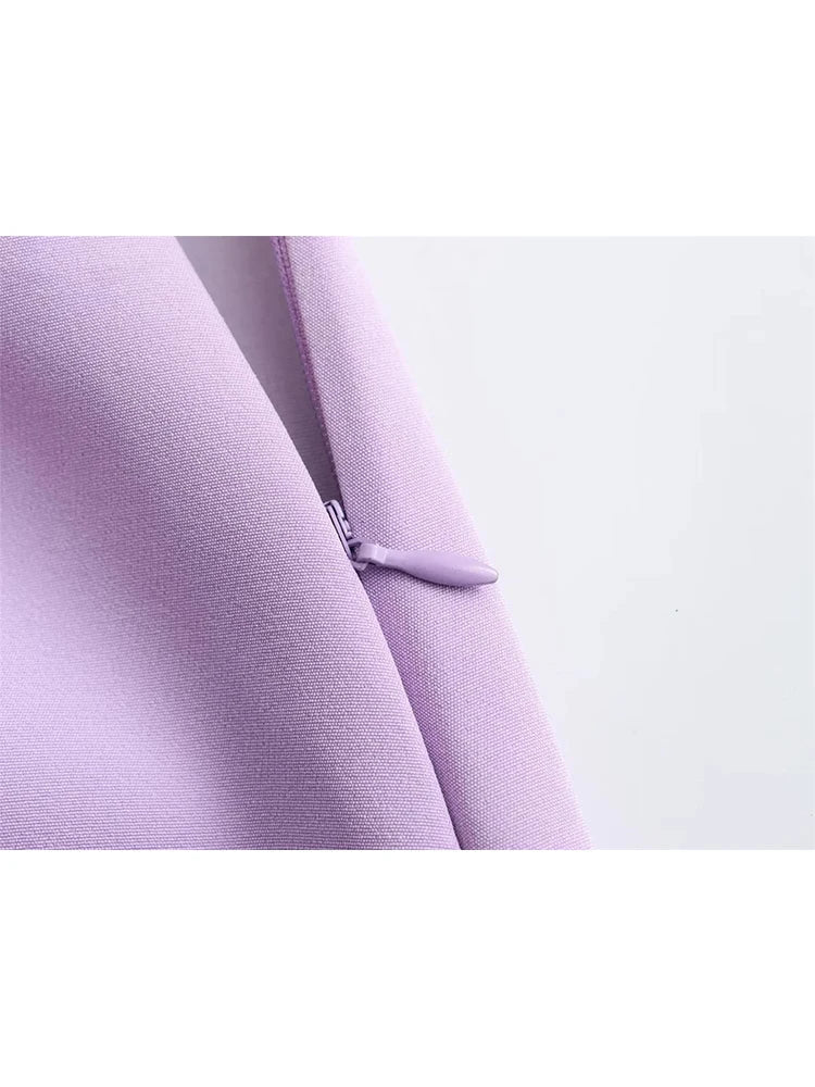 maoxiangshop - Cute Bow Knotted Spring Purple Mini Skirts 2024 Summer High Waist Casual Side Zipper Fly Straight Short Skirt