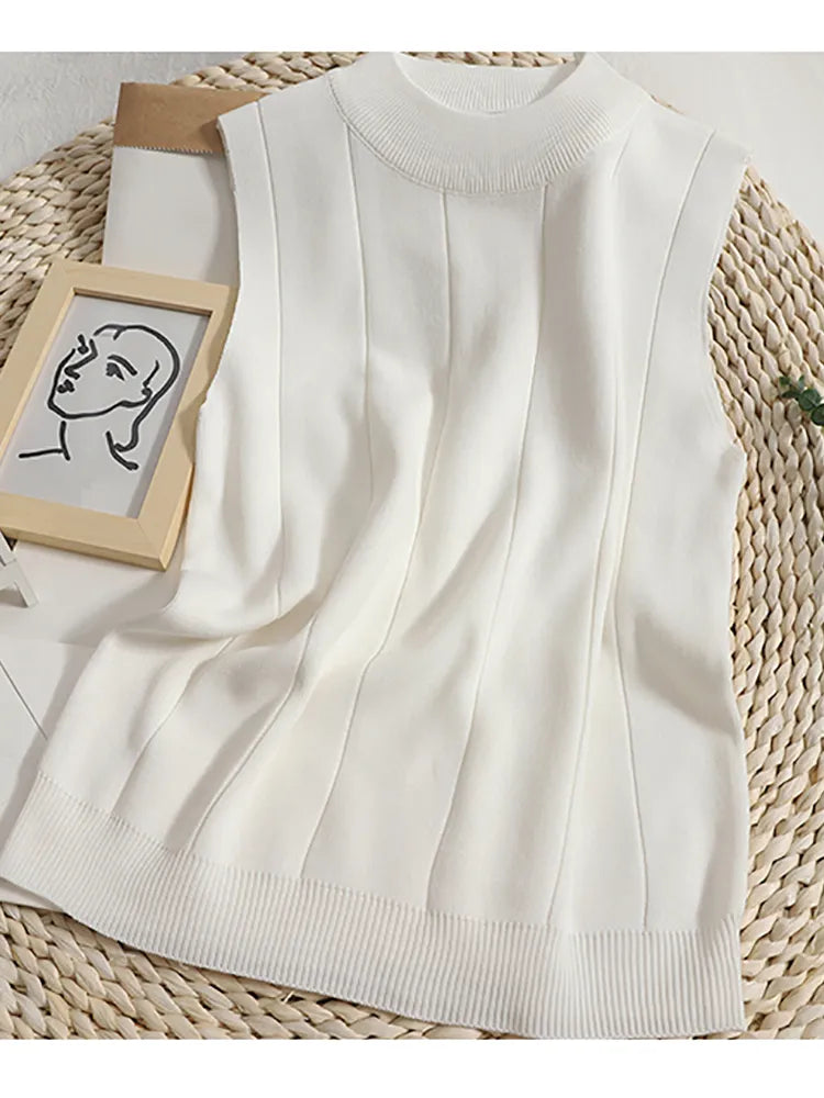 maoxiangshop Spring Women Knitted Green Tank Tops Women Thin Tops Basic Casual Tank Tops O-neck Tees Sleeveless Tops For Women