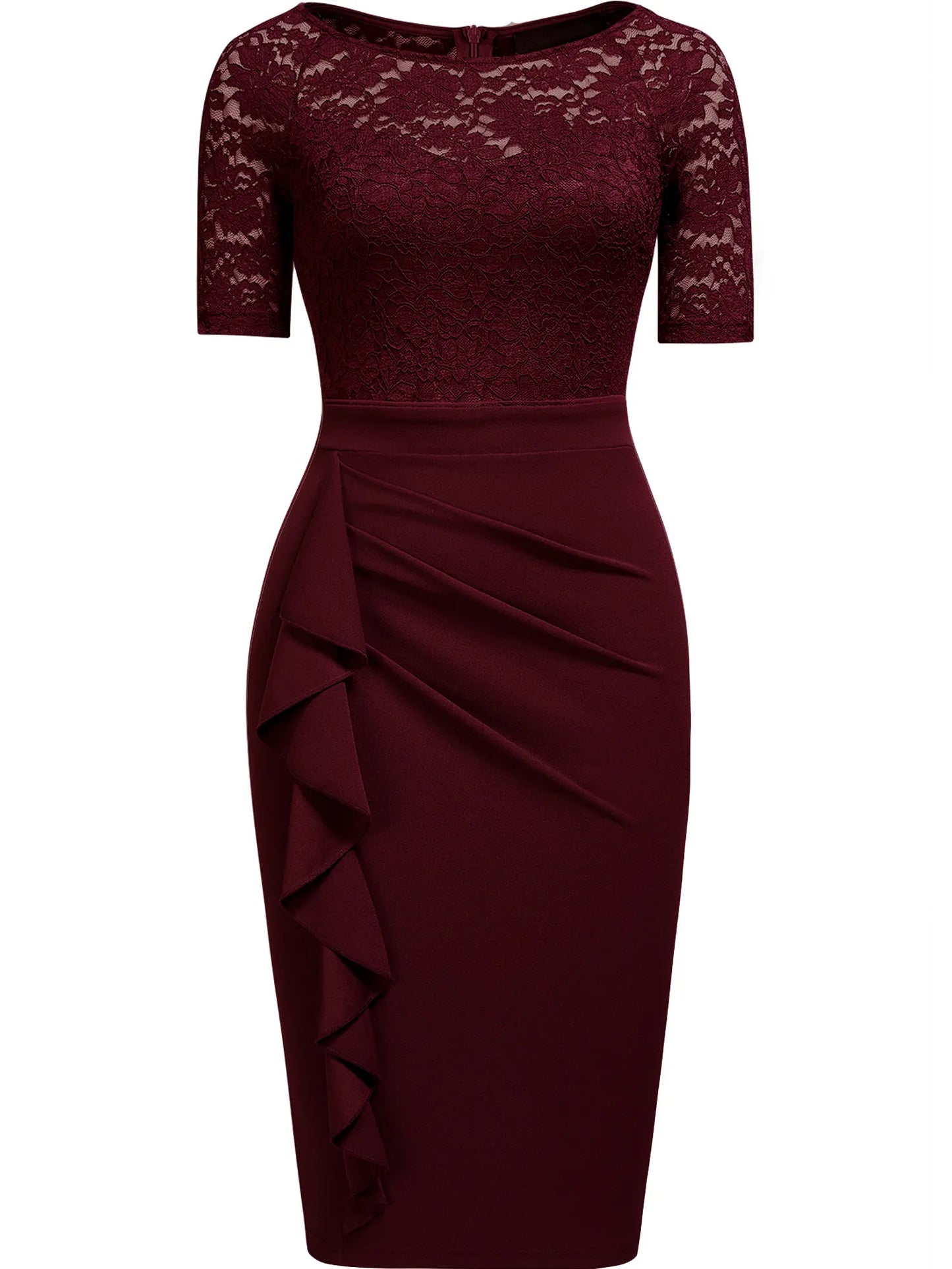 maoxiangshop Women Cocktail Party Dresses Wedding Guest Evening Lace Ruffles Elegant Casual Wear Work Bodycon Vintage