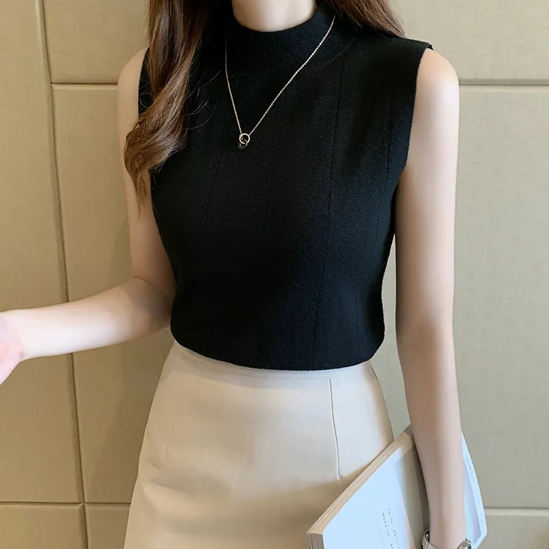 maoxiangshop Spring Women Knitted Green Tank Tops Women Thin Tops Basic Casual Tank Tops O-neck Tees Sleeveless Tops For Women