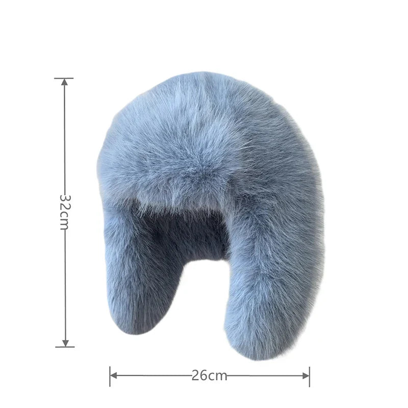 maoxiangshop - 2024 Winter Women Fluffy Furry Faux Fox Fur Bomber Hats Flaps Luxury Vintage Y2k Girls Warm Earflap Snow Ski Hat Caps Russian
