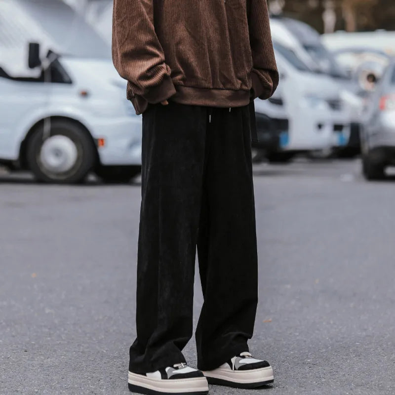 maoxiangshop Autumn Cotton Casual Pants Men Fashion 3 Color Straight Pants Men Japanese Streetwear Loose Wide Leg Pants Mens Trousers M-2XL