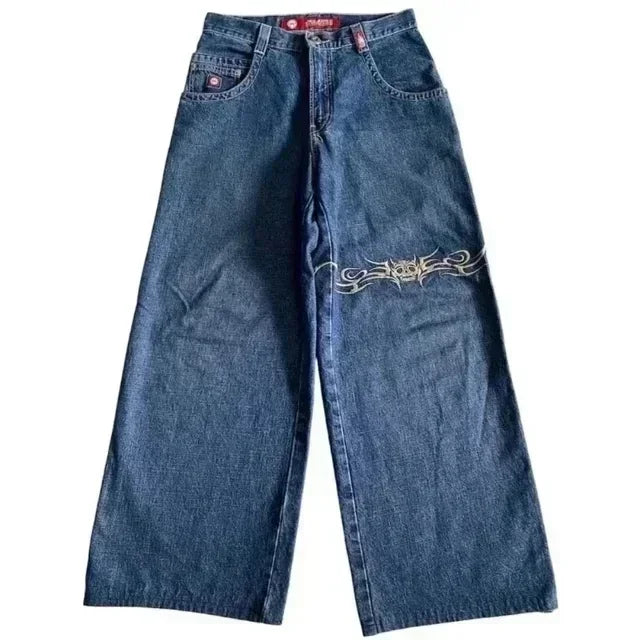 Jeans New Y2K Women Harajuku Retro Hip Hop Cartoon Embroidery Baggy Jeans Black Pants High Waisted Wide Trousers Streetwear