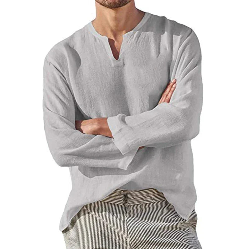 maoxiangshop Linen Shirt Men Brief Breathable Solid Color Long Sleeve Harajuku Casual Blouse Hawaiian Shirt Oversize Tops S-5XL