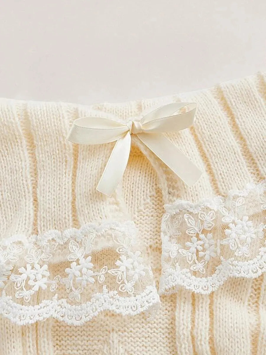 maoxiangshopWomen's Cold Shoulder Sweaters Long Sleeve Contrast Lace Knit Pullovers Bow Front Jumper Tops