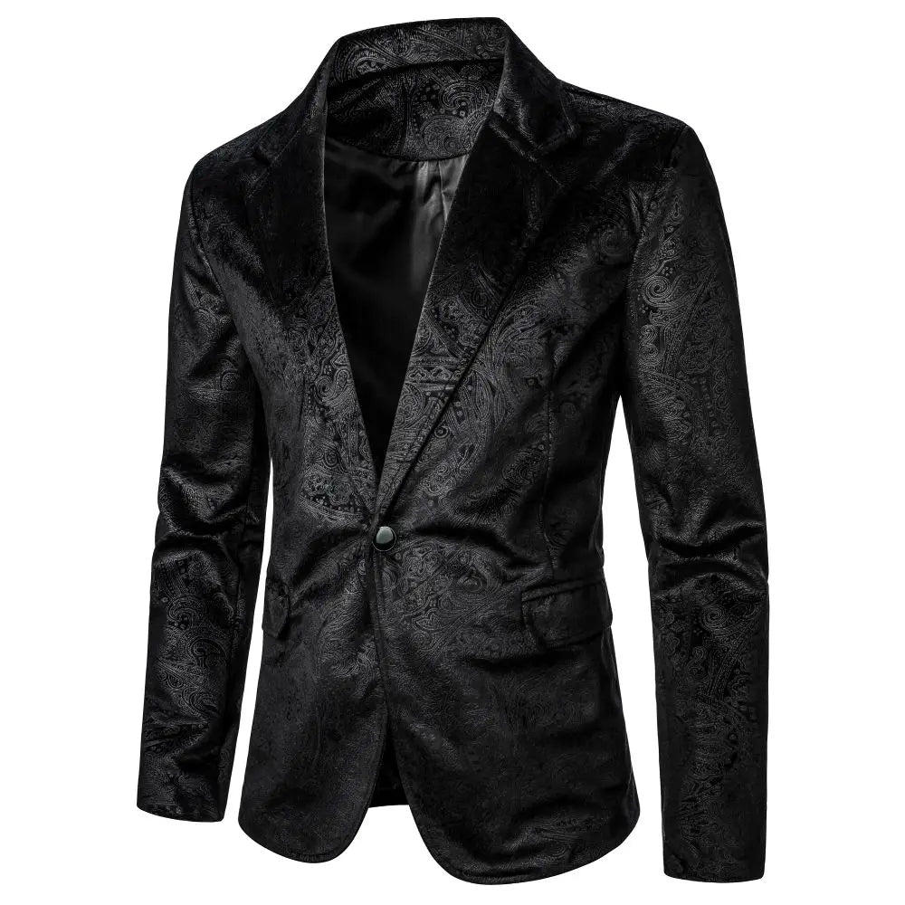 maoxiangshop Men's Blazer Grain Texture Patterned Pocket Single Button Casual Night Club Bar Stage Wedding Conference Dinner Men's Wear